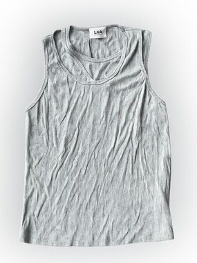 LNA Summer Staple Ribbed Double Neck Tank Top Gray NWT Size Large